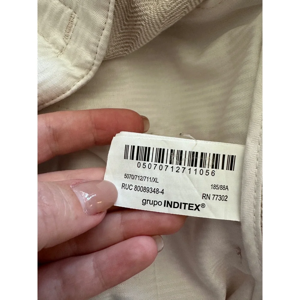 Zara Linen Blend Herringbone Drawstring Pants Beige XL